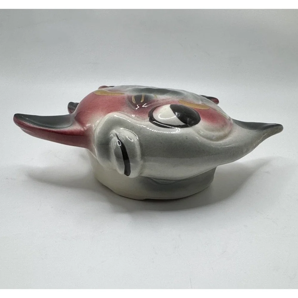 Vtg 1950 MCM Fish Wall Pocket Anthropomorphic Maroon Black Gold Planter Ceramic